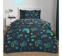 OHS Kids Coverless Duvet Double, 10.5 Tog Gaming Duvet & Pillowcases, Black