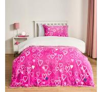 OHS Kids Double Duvet Set, Ultra Soft Warm Cosy Heart Printed Glow In The Dark Quilt Duvet Covers Sets Double Luxury Comfy Girls Kids Bedding with Pillowcases, Pink