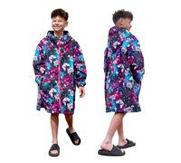 OHS Kids Dry Robe, Oversized Kids Waterproof Jacket Fleece Lining Boys Girls Coat Changing Robe with Hood & Pockets Lightweight Wind Resistant Breathable Rain Coat for Outdoor, Purple Gaming - S/M