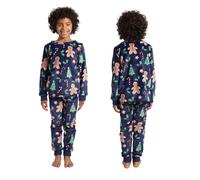 OHS Kids Fleece Pyjamas Girls Boys Gingerbread Man Long Sleeve Pyjama Set of 2 Pullover Winter Fleece Nightwear Children Sleepwear PJs Set for Kids Age 5-6, Navy