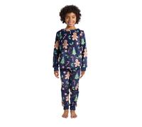 OHS Kids Fleece Pyjamas Girls Boys Gingerbread Man Long Sleeve Pyjama Set of 2 Pullover Winter Fleece Nightwear Children Sleepwear PJs Set for Kids Age 7-8, Navy