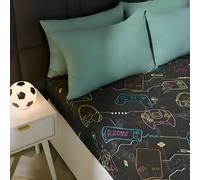 Ohs Kids Fun Print Microfibre 25Cm Fitted Bed Sheet Ultra Soft, Gaming Black - Single