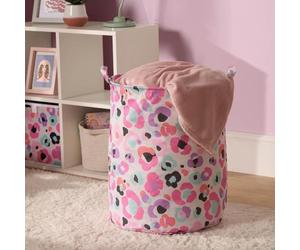 OHS Kids Laundry Basket Leopard Print, Freestanding Storage Baskets with Handles Foldable Lightweight Collapsible Kids Washing Basket For Clothes & Toys, Multi