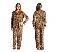 OHS Kids Pyjama Set Leopard Print Long Sleeve Girls Boys Pyjamas Button-Down Winter Nightwear Children Sleepwear PJs Set for Girls Boys Teens Age 5-6, Natural