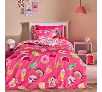 OHS Kids Sweetie Pies Reversible Bedding Set Duvet Cover with Pillowcase in Magenta | Size: Single OHS Magenta Single