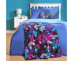 OHS Kids Throw Blanket, Ultra Soft Warm Lightweight Purple & Black Gaming Print Throws Fleece For Sofa Beds Throw Sherpa Reverse Blanket Fleece For Boys & Girls, 120x100cm