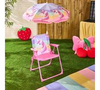 Ohs Kids Unicorn Camping Chair Parasol Set Picnic Outdoor Folding Seat