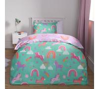 Ohs Kids Unicorn Rainbow Reversible Duvet Cover Set With Pillowcase - Single