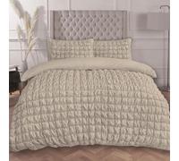 OHS King Duvet Cover Set, Ultra Soft Warm Cosy Filled Seersucker Duvet Cover Luxury Plain Dye Textured Crinkled Seersucker Quilt King Size Bedding with Pillowcases, Natural