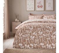 OHS King Duvet Covers, Bows Bedding Set - Natural | Super Soft Warm Polycotton Illustrated Bows Quilt Cover Cosy Comfy Reversible Bedding Kingsize Bed Set with Pillowcases