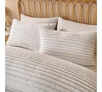 OHS King Size Duvet Cover Fleece Tufted Stripes, Ultra Soft Warm Fleece Fabric Classic White Tufted Stripes Design King Size Duvet Set with 2 Pillowcases, White