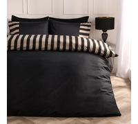 OHS King Size Duvet Cover Set, Super Soft Cosy Warm Microfibre Polyester Stripe Edge King Size Bedding Reversible Modern Quilt Cover Set with Matching Pillowcases, Black/Stone