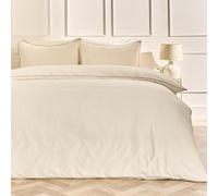 OHS King Size Duvet Cover Set, Super Soft Cosy Warm Microfibre Polyester Stylish Piped Edge King Size Bedding Luxurious Comfy Quilt Cover Set with Matching Pillowcases, Ivory/Mink