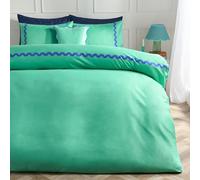 OHS King Size Duvet Cover Set, Super Soft Cosy Warm Microfibre Polyester Stylish Wave Edge King Size Bedding Reversible Modern Quilt Cover Set with Matching Pillowcases, Green/Blue
