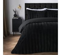 OHS King Size Duvet Cover Set, Super Soft Warm Luxurious Velvet Stripe Duvet Cover King Size Stylish Comfy Bedding Set with Matching Pillowcases, Black