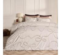 OHS King Size Duvet Cover Set Tufted Bows, Bow Gifts for Women Super Soft Cosy Warm Bow Bedding Quilt Cover Luxurious Comfy King Size Bedding Set with Matching Pillowcases, Stone