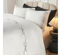 OHS King Size Duvet Cover Sets Bow Bedding, Gifts for Women Super Soft Cosy Warm Microfibre Polyester Quilt Cover Reversible Bow Border Bedding Sets King Size with Pillowcases, White/Black