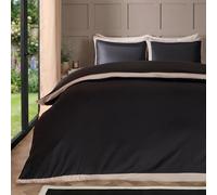 OHS King Size Duvet Cover Sets, Super Soft Cosy Warm Microfibre Polyester Stylish Contrast Border King Size Bedding Modern Comfy Quilt Cover with Matching Pillowcases, Black/Stone