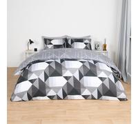 OHS King Size Duvet Covers Mason Retro Geometric, Soft & Comfy Reversible Black White & Grey Geometric Pattern King Size Quilt Bedding & 2 Pillowcase - Monochrome