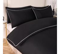 OHS King Size Duvet Set Piped Edge, Soft Warm Comfortable Fabric Classic White Piped Edge Design King Size Cover Set with 2 Matching Pillowcases, White/Black