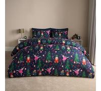 OHS King Size Duvet Set, Super Soft Cosy Warm Classic Festive Nutcracker Design Christmas Bedding Reversible Quilt King Size Duvet Cover & 2 Pillowcases, Navy