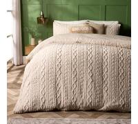 OHS King Size Fleece Duvet Cover Set, Autumn Winter King Size Bedding Set Ultra Soft Warm Cosy Cable Knit Fleece Sherpa Reversible Duvet Cover with Pillowcases, Natural