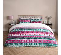 OHS King Size Fleece Duvet Set, Ultra Soft Cosy Warm Sherpa Fleece Vibrant Nordic Inspired Design Luxurious Christmas Quilt King Size Bedding & 2 Pillowcases, Multi