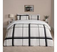 OHS King Size Teddy Fleece Duvet Set Oakley Grid, Ultra Soft Cuddly Teddy Fabric Modern Grid Pattern King Size Bedding Set with 2 Pillowcases, Natural/Black