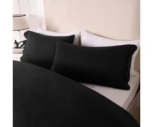 OHS Kingsize Frill Duvet Covers Set, Ultra Soft Cosy Fabric Quilt Covers Decorative Touch Frill Edge Design Microfibre King Size Bedding Set & 2 Pillowcases, Black