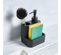 OHS Kitchen Soap Dispenser with Sponge Holder and Dish Scrub Brush Holder Countertop Organizer for Kitchen Sink Refillable Hand and Dish Soap Dispenser with Pump, Black