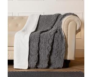 OHS Knitted Blanket Grey Throw for Sofa, Cable Knit Ultra Soft Warm Teddy Fleece Blanket for Bed Couch Winter Thermal Blanket Sherpa Throw Reverse Living Room Bedroom, 130 x 160cm