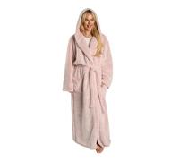 OHS Ladies Dressing Gowns Teddy Marl, Super Soft Warm Hooded Full Length Dressing Gown with Pockets Oversized Bathrobe Women Adult Loungewear & Sleepwear, Blush Pink - One Size