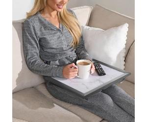 OHS Lap Trays with Bean Bag Cushion, Marble Effect Large Padded Tray with Cushion for Kids Adults Dinner Trays on Laps Suitable for Work Food Studies TV Sofa or Bed, Grey/White