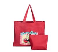 OHS Large Beach Bags for Women, Cherry Baby Slogan Beach Tote Bag with Matching Zip Pouch Waterproof Lining Reusable Grocery Bags for Women Travelling Shopping Pool, Red