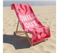OHS Large Beach Towel, Chill Out Slogan Super Soft Quick Dry Sand Free Beach Towels for Adults Kids Lightweight Compact Travel Summer Essentials Microfibre Towel, Pink - 71 x 152cm