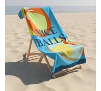 OHS Large Beach Towel, Nice Balls Slogan Super Soft Quick Dry Sand Free Microfibre Beach Towel Lightweight Compact Travel Summer Essentials Holiday Towels, Blue - 71 x 152cm