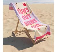 OHS Large Beach Towel, Suns Out Buns Out Slogan Super Soft Quick Dry Sand Free Microfibre Beach Towel Lightweight Compact Travel Summer Essentials Holiday Towels, Lilac - 71 x 152cm