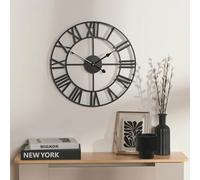 OHS Large Black Wall Clock, Metal Vintage Wall Clocks for Living Room Office Bedroom Skeleton Clock with Roman Numerals Easy to Install Battery Operated Clocks, 40cm