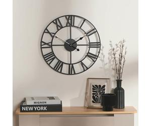 OHS Large Black Wall Clock, Metal Vintage Wall Clocks for Living Room Office Bedroom Skeleton Clock with Roman Numerals Easy to Install Battery Operated Clocks, 40cm