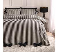 OHS Large Bow Tie Stripe Bedding Double Duvet Set with 2 Pillowcases, Mono | Gifts for Women Microfibre Duvet Cover Super Soft Cosy Warm Bedding Double Bed Set Luxury Comfy Quilt Cover