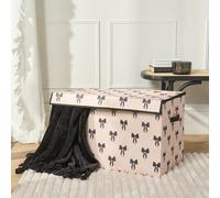 OHS Large Collapsible Storage Box, Bow Print Decorative Storage Boxes with Lids and Handle Wardrobe Organiser Bin Foldable Fabric Basket Organiser for Clothes Book Shelf Office, Monochrome