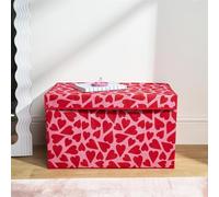 OHS Large Collapsible Storage Box, Hearts Print Foldable Storage Box with Lid Wardrobe Organizer Bin with Handle Fabric Basket Organizer for Clothes Book Shelf Office, Pink