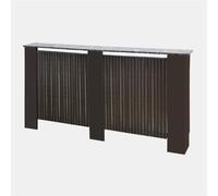 OHS Large Radiator Cover Ribbed, Modern Slatted Front MDF Cabinet Decorative Heater Cover with Top Shelf Radiator Covers for Living Room Bedroom Hallway, Marble Dark Wood - 150 x 82 x 19cm