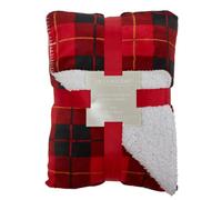 Dreamscene Christmas Blanket Throws for Sofa Large, Soft Warm Red Tartan Check Flannel Fleece Blanket for Bed Settee Christmas Decorations Sherpa Reversible Bed Throw, 150 x 180cm