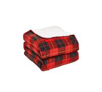 OHS Large Tartan Sherpa Flannel Fleece Throw Over Bed Blanket Check Red | Size: 150 cm x 180 cm OHS Red 150 cm x 180 cm