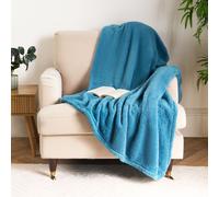 OHS Large Teddy Fleece Throw Blanket in Mid Blue | Size: 150 cm × 200 cm OHS Mid Blue 150 cm × 200 cm