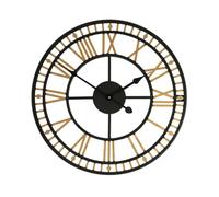 OHS Large Wall Clock 40cm Metal Skeleton Clock Roman Numerals, Black/Gold | Battery Operated Decorative Wall Clocks for Living Room Kitchen Office Bedroom Home Decor Easy to Install
