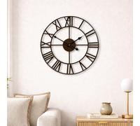 OHS Large Wall Clock 40cm Metal Skeleton Clock Roman Numerals, Chocolate | Battery Operated Decorative Large Wall Clocks for Living Room Kitchen Office Bedroom Home Decor Easy to Install