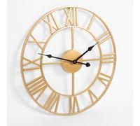 OHS Large Wall Clock Gold, Metal Vintage Wall Clocks for Living Room Kitchen Office Bedroom Skeleton Clock with Roman Numerals Easy to Install Battery Operated Clock, 40cm