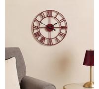 OHS Large Wall Clock Metal Skeleton Clock Roman Numerals 40cm, Berry | Battery Operated Decorative Wall Clocks for Living Room Kitchen Office Bedroom Easy to Install